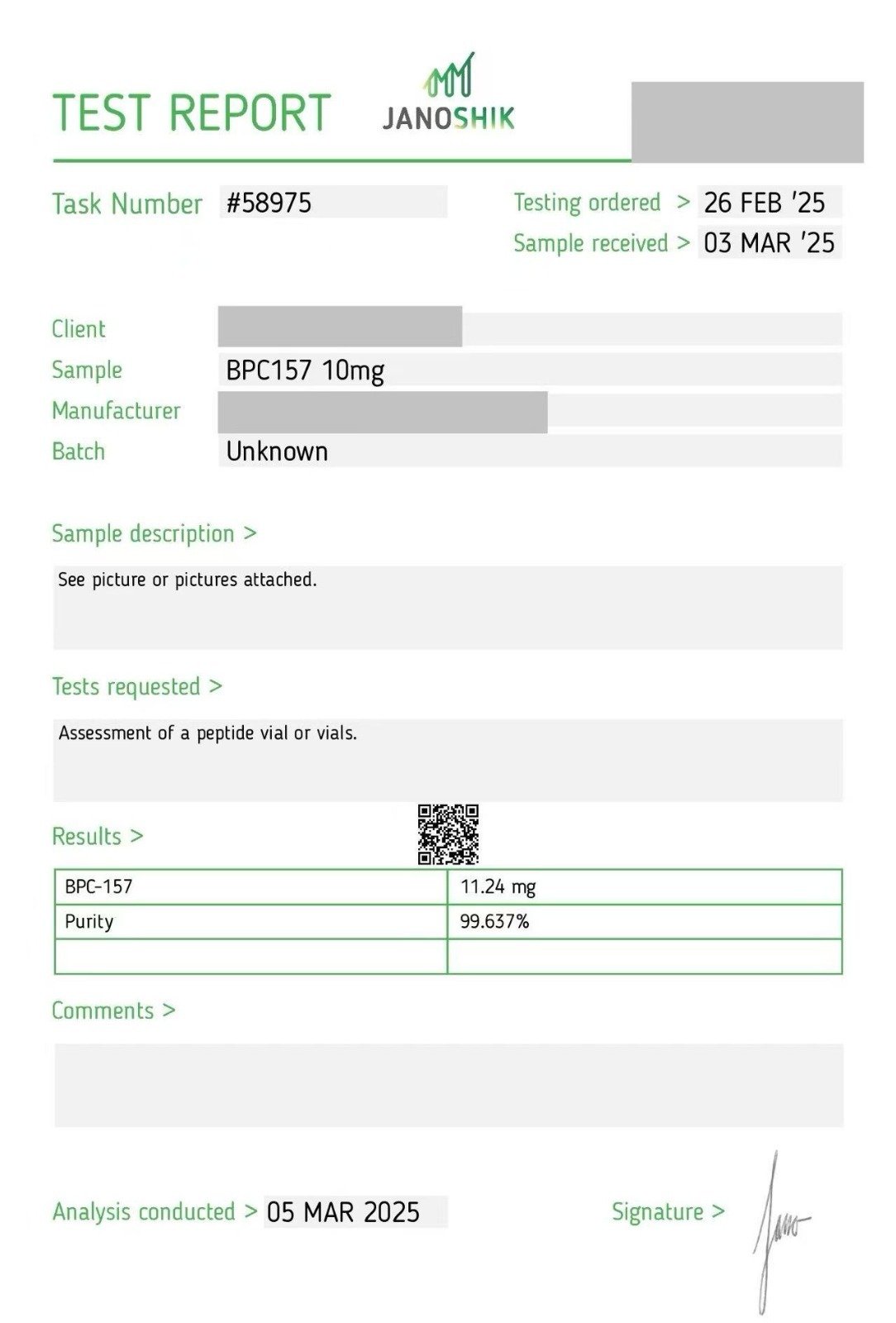 BPC-157 10 mg laboratory report 58975